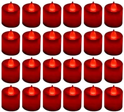 LANKER 24 Pack Flameless Led Tea Lights Candles - Flickering Red Battery Operated Electronic Fake...