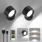 LED Wall Mounted Lights 2 Pcs with Remote, Sconces Lamp 3000mAh Rechargeable Battery Operated, 3...