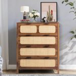 LEVNARY 4 Drawer Dresser for Bedroom, Rattan Dresser Drawers Storage Cane Cabinet, Wooden Chest of...