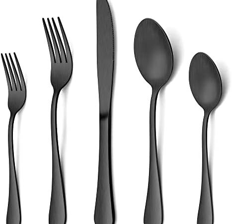 LIANYU 40 Piece Matte Black Silverware Set, Stainless Steel Black Flatware Cutlery Set for 8, Fancy...