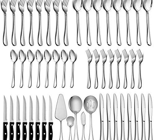 LIANYU 53-Piece Silverware Set Service for 8 with Steak Knives and Serving Utensils, Forks and...