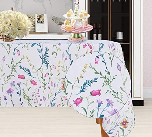 LUSHVIDA Easter Fabric Rectangle Table Cloth, Polyester Easter Spring Flower Tablecloth, Table Cover...