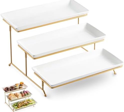 LYEOBOH 3 Tier Serving Stand and Platters Set Large Tiered Serving Platters with Collapsible...