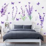 Lavender Flower Vine Wall Decals Colorful Butterfly Window Wall Murals, Floral Wisteria Sticker...