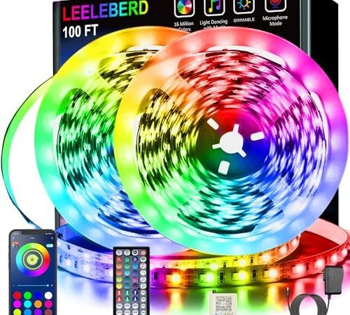 Leeleberd Led Lights for Bedroom 100 ft (2 Rolls of 50ft) Music Sync Color Changing RGB Led Strip...