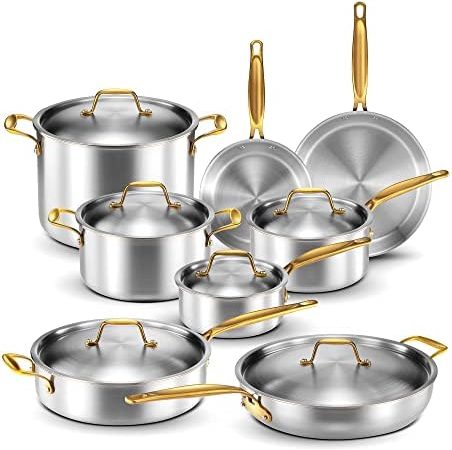 Legend 14 pc Copper Core Stainless Steel Pots & Pans Set | Pro Quality 5-Ply Clad Cookware |...