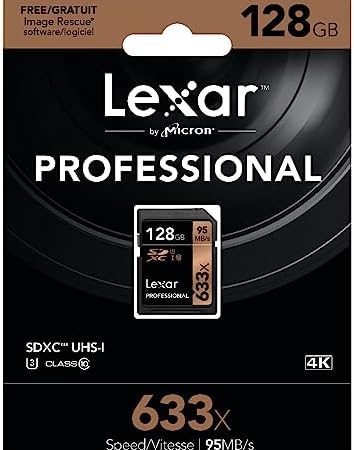 Lexar Professional 633x 128GB SDXC UHS-I Card, Up To 95MB/s Read, for Mid-Range DSLR, HD Camcorder,...