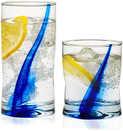 Libbey 99104 Blue Ribbon Tumbler and Rocks Glass Set, 16 Piece Drinkware Glasses Set, Clear...
