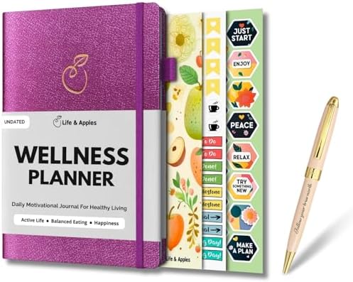Life & Apples Wellness Planner and Pen Set - For Tracking Diet, Fitness, Self-Care - Achieve Your...