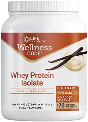Life Extension Wellness Code Whey Protein Isolate – Vanilla Protein Powder for Muscle Growth &...
