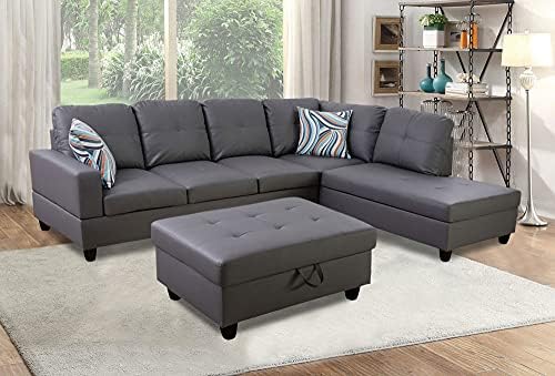 Lifestyle Furniture Light Luxury Living Room Sofa Three-Piece Set Artificial Leather Sofa Set...