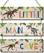 Little Man Cave Room Hanging Wall Decoration For Boy, Nature Wild Protected Animal Wooden Sign -...