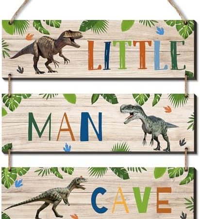Little Man Cave Room Hanging Wall Decoration For Boy, Nature Wild Protected Animal Wooden Sign -...