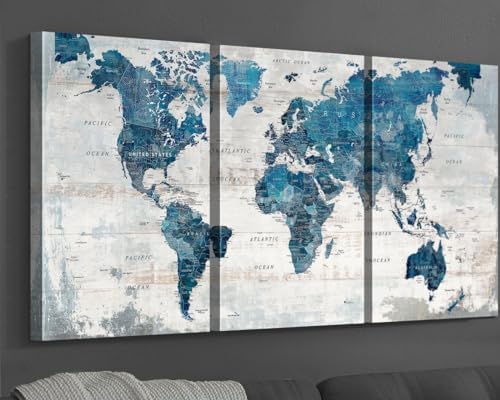 Living Room Wall Art Office Pictures Wall Decor for Bedroom Canvas World Map Art Kitchen Decor...