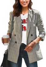LookbookStore Women's Casual Check Plaid Loose Buttons Work Office Blazer Suit