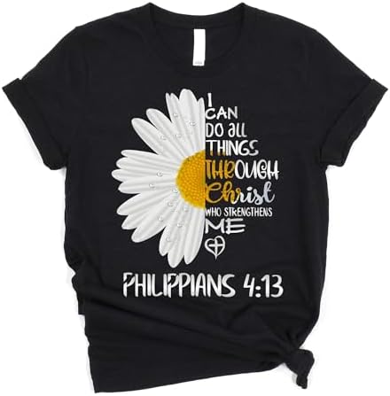 Love in Faith | I Can Do All Things Daisy Short Sleeve | Graphic Print Christian Shirts |...