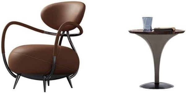 Luxury Tiger Chair: Italian Minimalist Leather Leisure Chair for Living Room and Villas with a Table