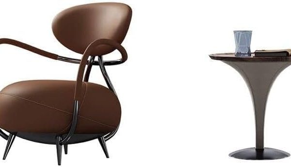 Luxury Tiger Chair: Italian Minimalist Leather Leisure Chair for Living Room and Villas with a Table