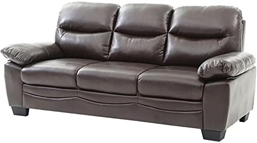 MAKLAINE Faux Leather Sofa with Tufted Back in Dark Brown Finish