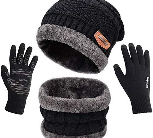 MAYLISACC Winter Knit Beanie Hat Neck Warmer Scarf and Touch Screen Gloves Set 3 Pcs Fleece Lined...