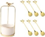 MINIDUO Cake Fruit Forks Spoon Utensil Organizer Gold Bird Frame Pot Holder Set With 6 Spoons-Ideal...