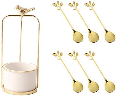 MINIDUO Cake Fruit Forks Spoon Utensil Organizer Gold Bird Frame Pot Holder Set With 6 Spoons-Ideal...
