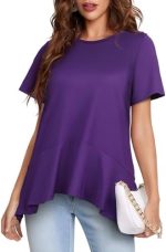 MISS FORTUNE Womens Tunic Tops Short Sleeve Shirts Loose Fit Flowy Side Slit Plus Size Workout Yoga...