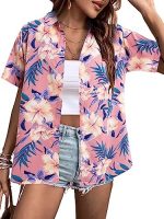 MYHALF Women Hawaiian Shirt Soft Cool Summer Hawaii Shirts Floral Tropic Print V Neck T-Shirt Short...