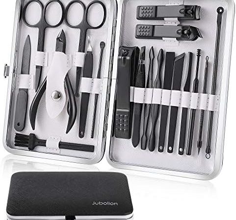 Manicure Set, Jubolion 19pcs Stainless Steel Professional Nail Clippers Pedicure Set with Black...