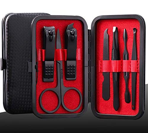 Manicure Set Professional Pedicure Kit Nail Clippers Set Steel Black 7 in 1 Grooming Kit Nail...