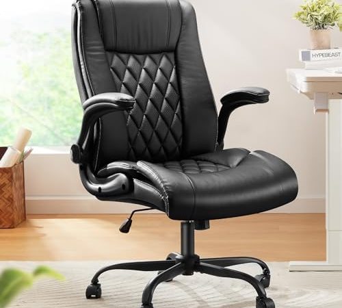 Marsail Executive Office Chair with Flip-up Armrests,PU Leather Ergonomic Desk Chair...