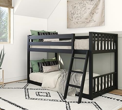 Max & Lily Low Bunk Bed, Scandinavian Modern Bunk Bed, Solid Wood Twin-Over-Twin Bed Frame for Kids,...