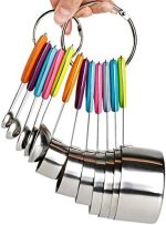 Measuring Cups and Spoons Set Stainless Steel of 12 for Dry and Liquid Ingredients Includes Metal 7...