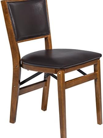 Meco STAKMORE Retro Upholstered Back Folding Chair Fruitwood Finish, Set of 2