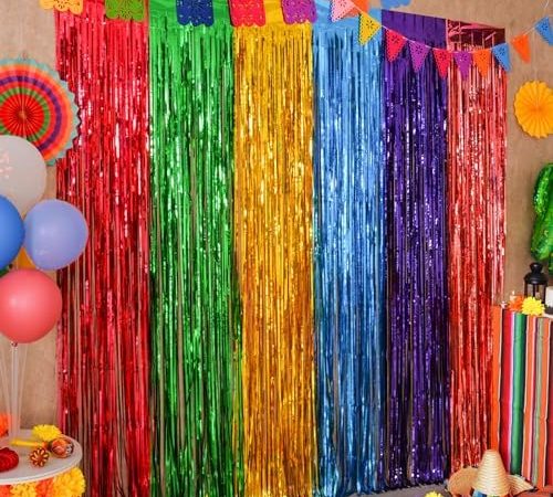 Mega-L Fiesta Cinco de Mayo Party Decorations Foil Fringe Curtains Backdrop, 2 Pack Mexican Themed...