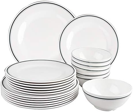 Melamine Dinnerware Set - 18 Pcs Outdoor Use Melamine Dinner Plates and Bowls Set Service for 6,...