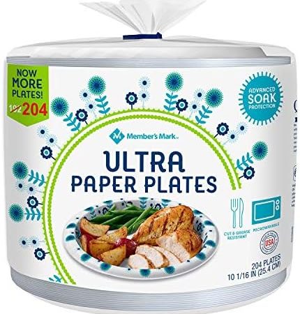 Members Mark 10 1/16 in Ultra Plates, White, Blue, Green, 204 Count