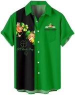 Mens 2024 St Patricks Day Shirts Irish Green Day Clover Printed Short Sleeve Button up Shirt Casual...