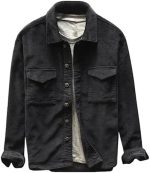 Mens Corduroy Shirt Button Down Long Sleeve Ribbed Fashion Tops Slim Fit Casual Jackets with Pockets