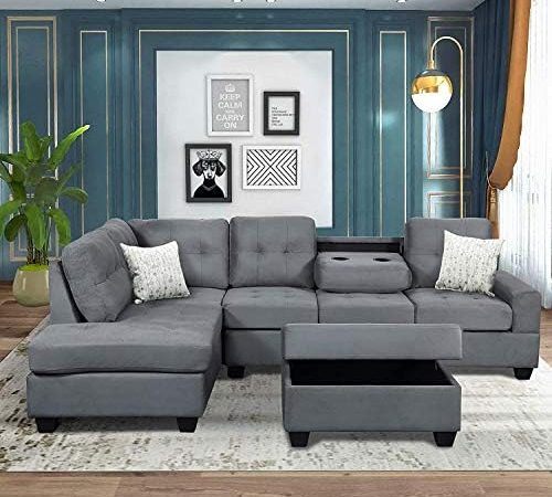 Merax Sectional Sofas 3-Seat Sofa Sectional Sofa Couches with Chaise Lounge and Ottoman for Living...