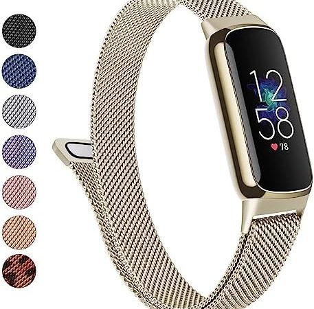 Metal Band for Fitbit Luxe Bands Women Men, Stainless Steel Mesh Loop Adjustable Magnetic Wristband...