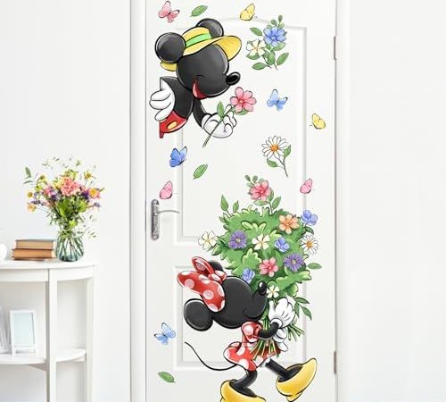 Mfault Spring Summer Cartoon Mouse Door Stickers Decals, Daisy Floral Flower Leaves Removable Door...