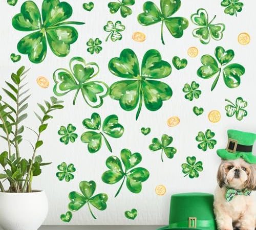 Mfault St. Patrick's Day Wall Decals Stickers, Green Lucky Shamrock Clover Decorations Bedroom Art,...