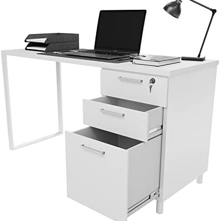 Milano Home Office Desk - 47 Inch White/White Home Office Desk with Drawers - Modern Computer Desk...