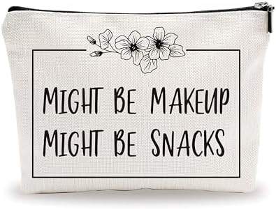 Minimalism Makeup Bag - Might Be Make Up, Might Be Snacks - Funny Quotes Cosmetic Bag, Toiletry Bag,...