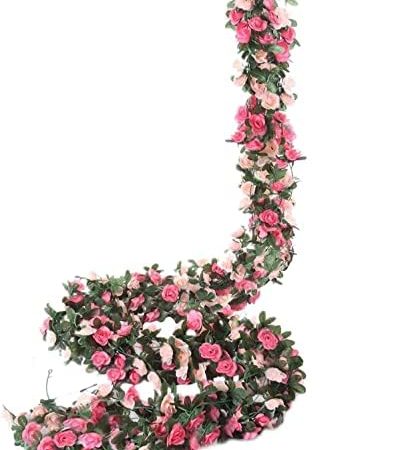 Miracliy 5 Pack 41 FT Fake Rose Vine Flowers Plants Artificial Flower Hanging Rose Ivy Home Hotel...