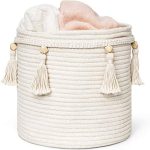 Mkono Macrame Decorative Cotton Rope Basket Boho Cute Woven Tassel Closet Storage Bins Organizer for...