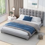 Modern Design Full Size Upholstered Platform Bed with Streamlined Silhouette Headboard,Wood Bed...