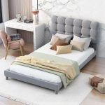 Modern Design Twin Size Upholstered Platform Bed with Streamlined Silhouette Headboard,Wood Bed...