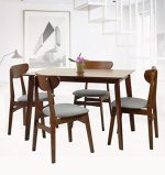 Modern Set of 5 Dining Kitchen Rectangular Table and 4 Yumiko Side Chairs Solid Wood w/Padded Seat...